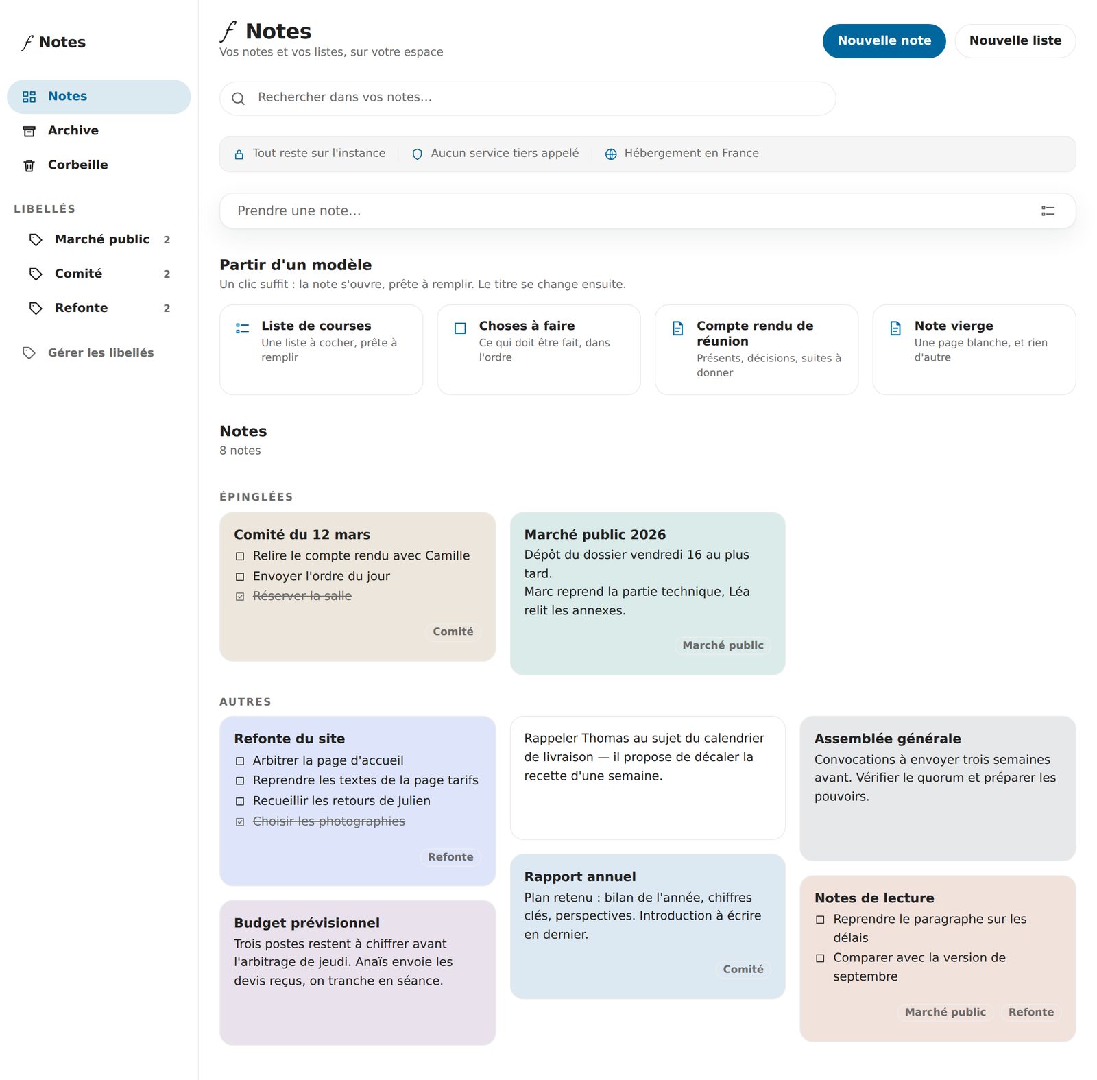 L'accueil de Flexcloud Notes